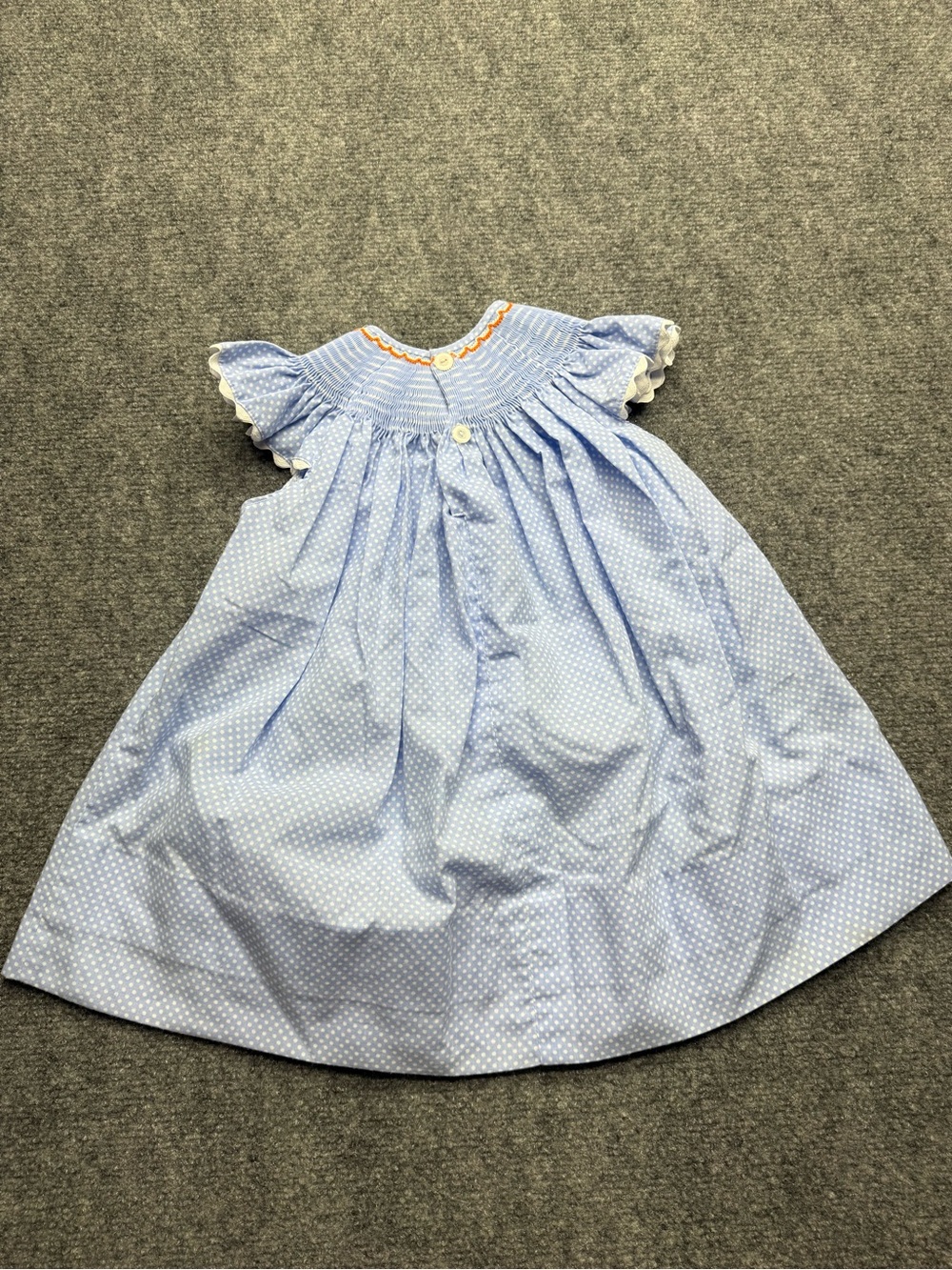 Remember Nguyen Baby Girl 12 months Blue Polka Dot Smocked Flutter-Sleeve Dress - Picture 4 of 5